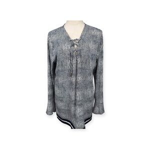 Michael Kors blue and white print long sleeve top size X-Large